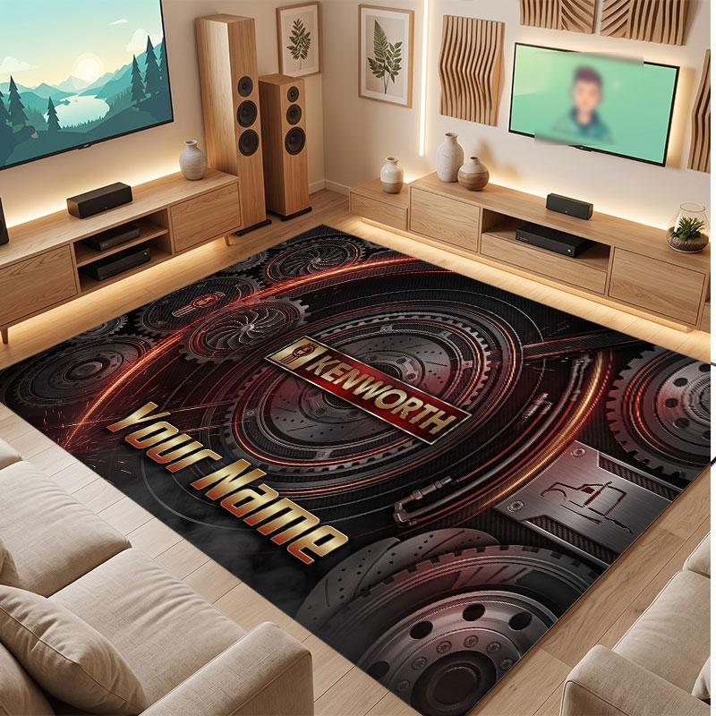 Kenworth Personalized Crystal Velvet Carpet, Customized Name Text Soft Anti‑Slip Rug for Living Room Bedroom