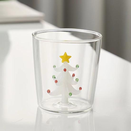 3D Новогодняя елка Стеклянная чашка Высокоборосиликатный бокал для вина для сока, коктейлей Праздничная посуда для напитков для праздничных торжеств
