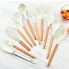 Vogue Silicone White Utensils Set Spatula Ladle Beaters Food Grade Silicone Kitchenware Kitchen Non-Stick With Wooden Multifunction Cooking Tool