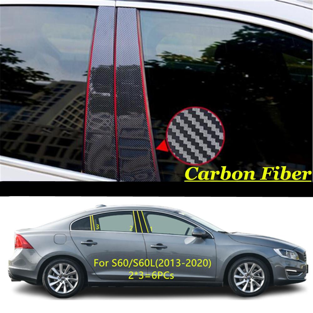 Car TPU/Glossy Mirror Pillar Post Cover Stickers Accessories 6PCS For Volvo S60/S60L 2013 2014 2015 2016 2017 2018 -2024