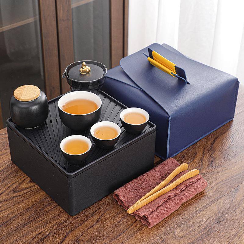 Coarse pottery travel tea set Portable Yutu Kuaike cup storage box Business souvenir