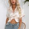 Summer Silk Shirts Women Button Up Satin Blouse Loose Office Short Sleeve Ladies Tops Casual Shirt Elegant 26103