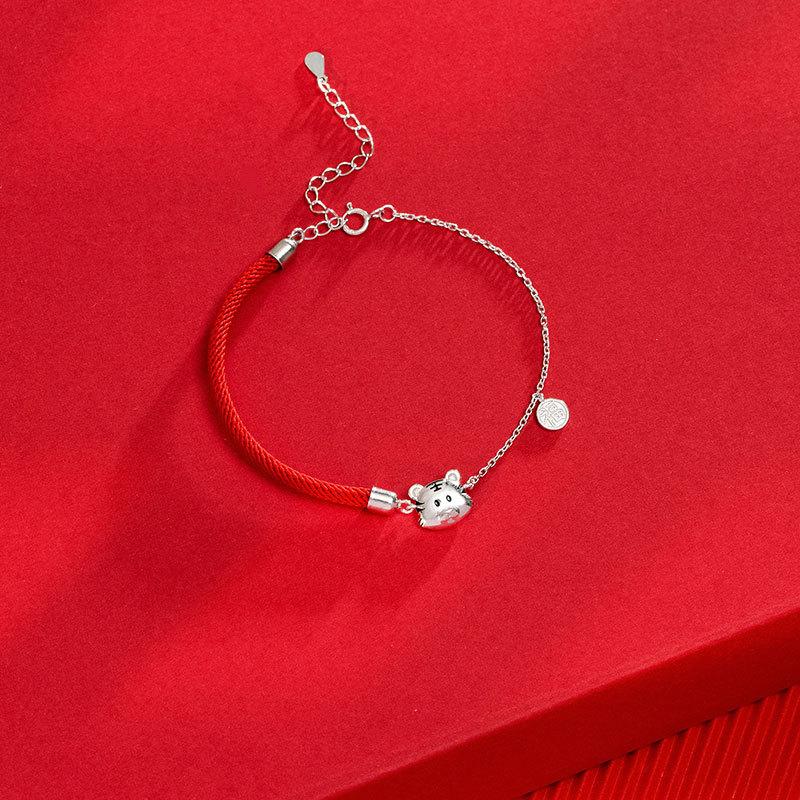 S925 Silver 2022 National Trend Tiger Red Rope Bracelet Niche Design Birth Year Tiger Bracelet for Women