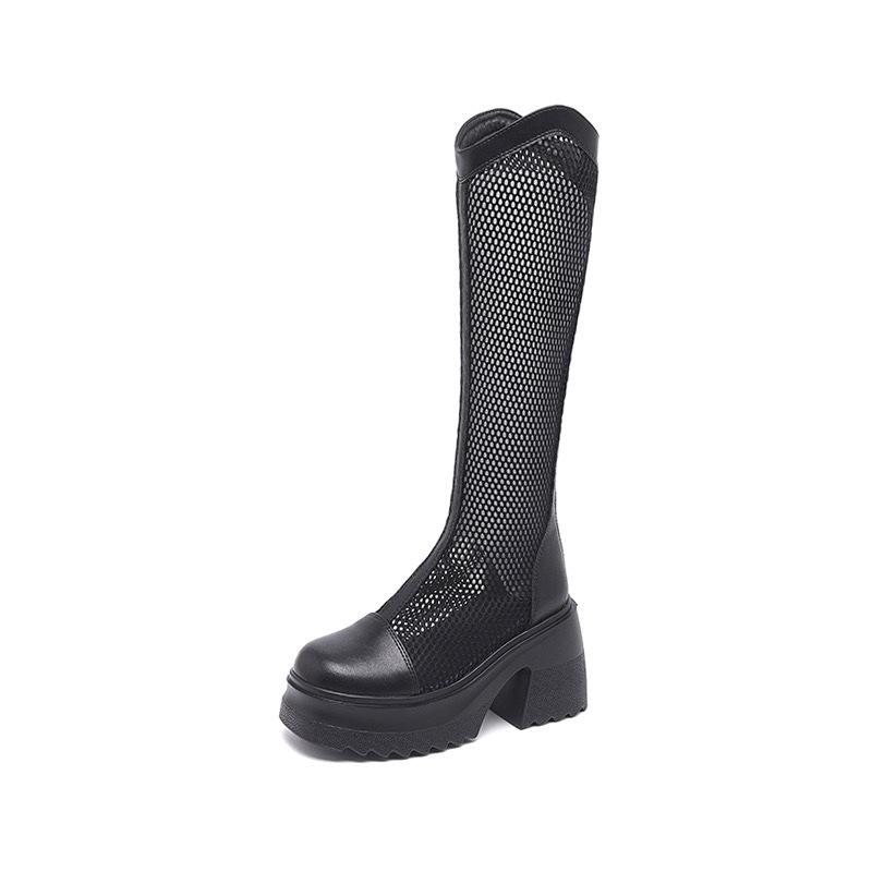 Boots Women'S Summer Thin Mesh Hollow Breathable Boots Single Boots Small Thick High Heel Cool Boots
