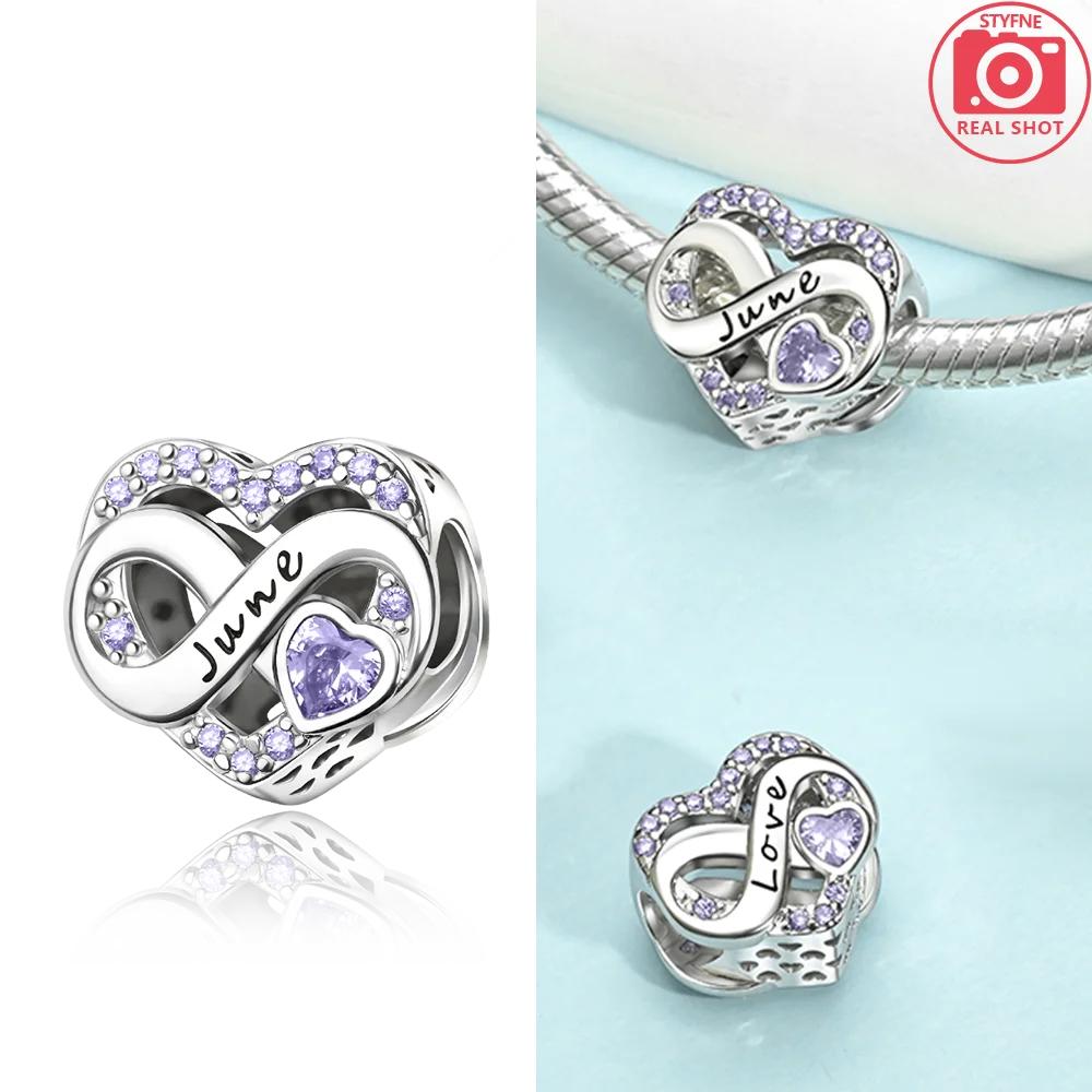 Exquisite Love Heart Blue Zircon December Infinity Birthstone Original Beads Fit Bracelet Copper Women Diy Gift Accessory