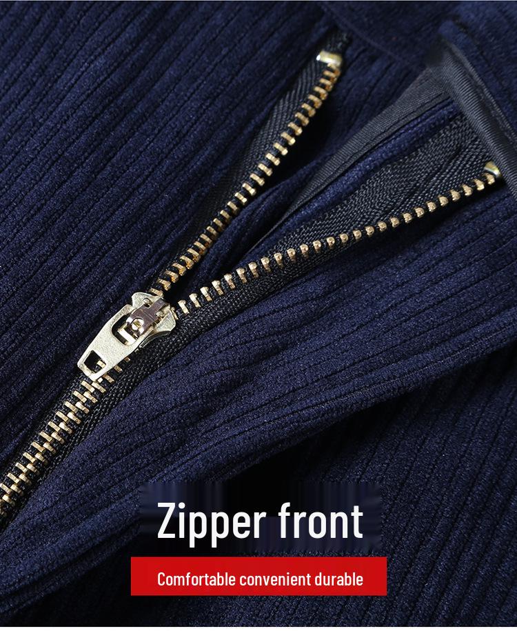 Мужские осенне-зимние брюки из вельвета с велюровым ворсом - Высокая талия, прямая штанина, свободный крой, повседневные брюки для среднего и пожилого возраста