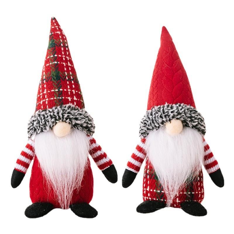 Charming Christmas Gnome Figurines With Cozy Plaid Hats Perfect For Festive Decorations