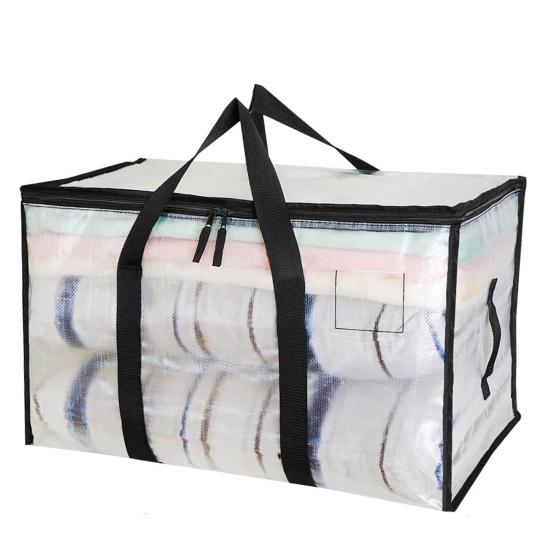 Large Capacity Moving Clear Bag Portable Handle Zipper Heavy Duty Foldable Multifunctional Quilt Clothes Blanket Storage Organizer Pouch Travel Duffle