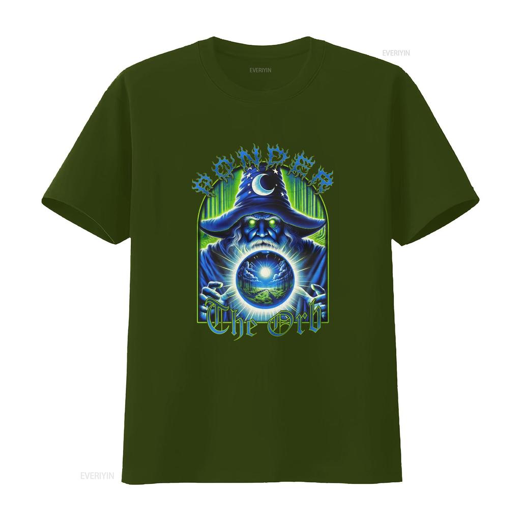Vintage 80s Style Wizard Blue Aesthetic T Shirt Extra Large Print with Ponder the Orb Design vintage Washed Stylish homme
