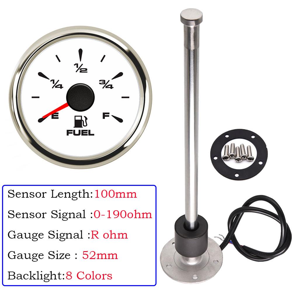 Waterproof 52mm Car Boat Fuel Gauge with 8 Colors Backlight for 0~190 ohm Fuel Level Sensor for Boat Car Truck RV Customized
