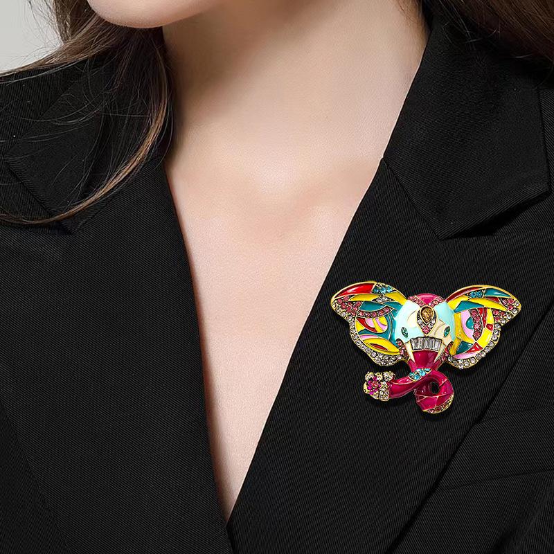 Vintage Colored Elephant Brooch with Rhinestone Embellishments for A Stylish Dress Animal Brooch Accessories