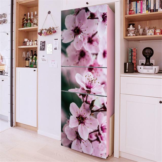 3D Flowers Self Adhesive Refrigerator Wrap Freezer Sticker Art Fridge Door Cover Wallpaper Relief Flower Kitchen Accessories