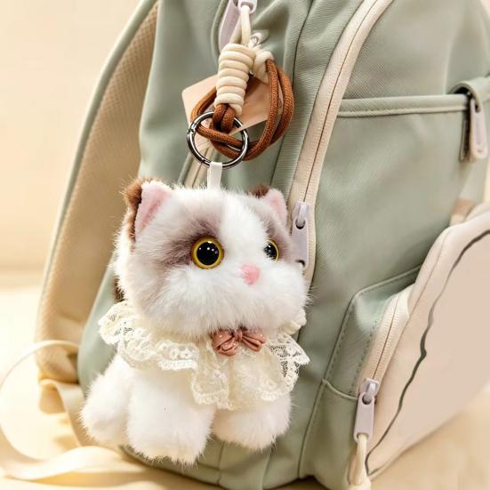 Portable Hanging Plush Pendant Interactive Cat Keychain, Wagging Tail & Meowing Kitten Soft Plushie with Sound Metal Clip, Cute Bag Charm, Comfort