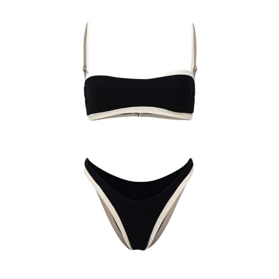 2 шт./комплект женский комплект бикини слинг бандо бюстгальтер с подкладкой высокая талия трусы комплект раздельный дизайн пляжная одежда для отдыха