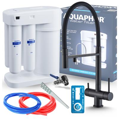 Aquaphor Morion 101S Ro Drinking Water Filter Set + Highflex Three-Way Kitchen Faucet - Matte Black