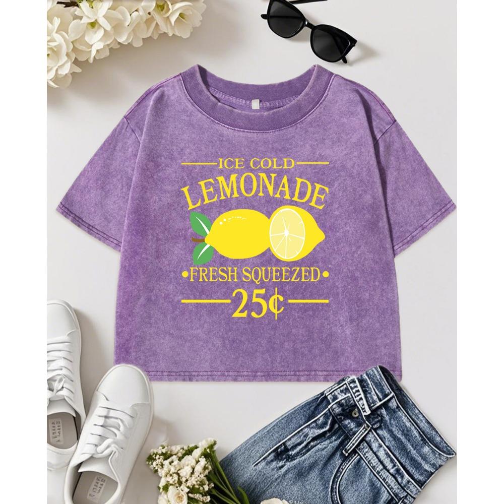 Ледяной лимонад свежего отжима Принт Женская стиранная облегающая уличная винтажная футболка с круглым вырезом Хлопковый топ