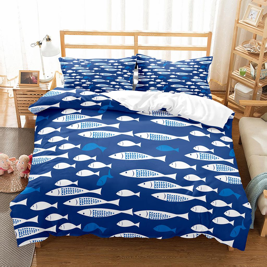 Fish Duvet Cover Set Koi Carp Pattern Polyester Comforter Cover King Queen Full Size for Kids Teens Bedding Set with Pillowcase
