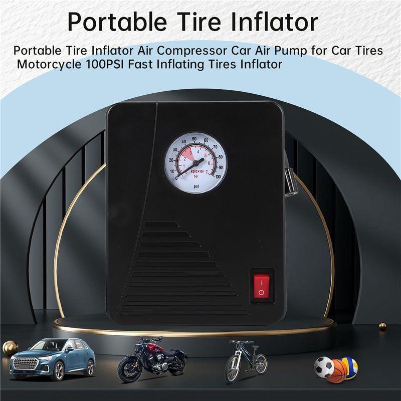 Multi-Purpose Portable Tire Inflator Air Compressor Car Air Pump For Car Tires Motorcycle 100PSI Fast Inflating Tires Inflator