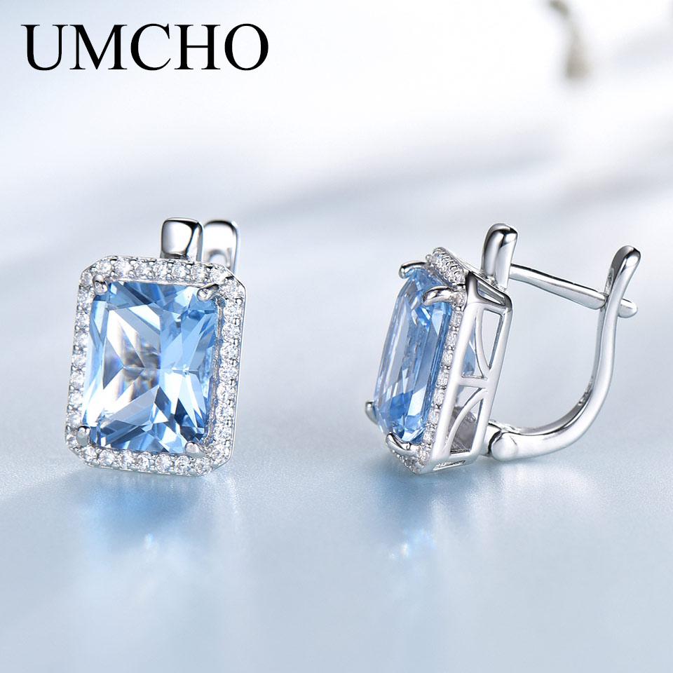 Umcho Luxury Nano Sky Blue Topaz Gemstone Clip Anniversary Birthday Valentine's Day Jewelry Gifts for Women Wife Her Girls
