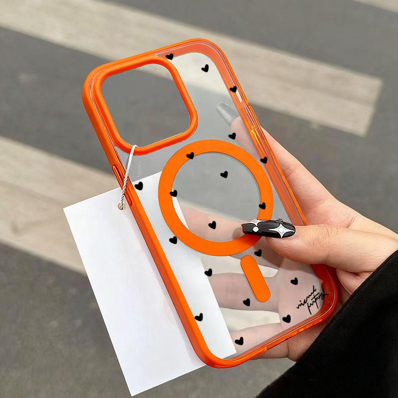 Для беспроводной зарядки Магнитный чехол для телефона для iPhone 17 13 12 14 15 16 Pro Max 11 16E 16 Plus 17 Air С черным чехлом в форме сердца