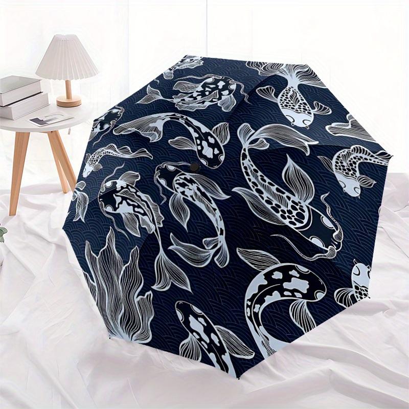 1pc Koi Pond Automatic Open/Close Umbrella with One-Touch Button, Compact Folding Canopy, Sturdy 8-Rib Windproof Design -067