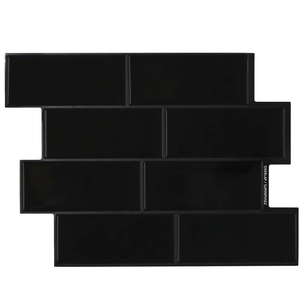 Subway Tile 10 pcs Black 29 x 21 cm Polyurethane and PET