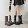 Осень и зима новые полусапоги 2025 новые на толстой подошве толстый каблук британский стиль широкое голенище пряжка-ремень ботинки мартин короткие ботинки женские