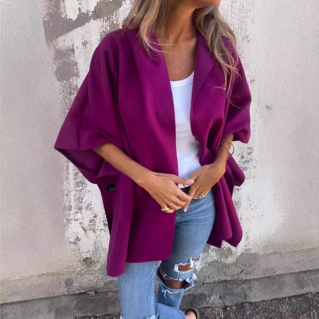 Autumn and Winter Women's Shawl Lapel One-piece Cape Jacket