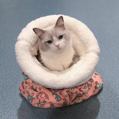 Теплый спальный мешок для кошек, мягкое уютное гнездо для кошек, для маленьких собак, полузакрытое утолщенное плюшевое одеяло для сна для котят, щенков, товары для животных