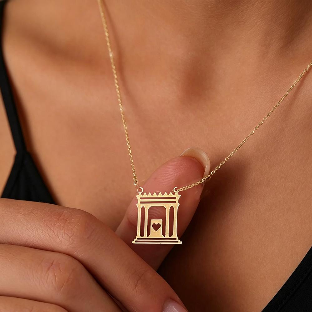 Stainless Steel Gold Color Beit HaMikdash Necklace Jerusalem Holy Temple Necklaces Women Jewish Jewelry Gift