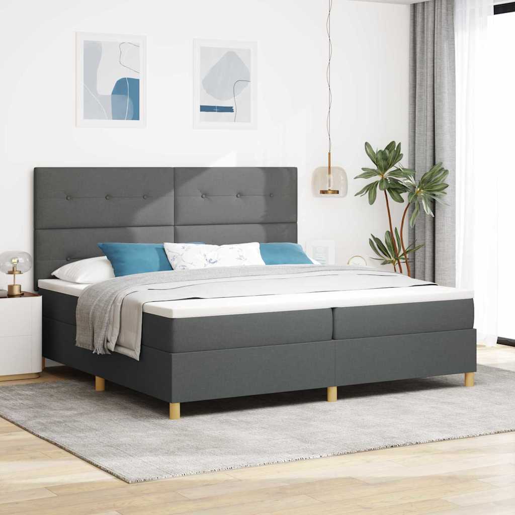 Box Spring Bed with Headboard Dark Gray 200 x 200 cm Fabric