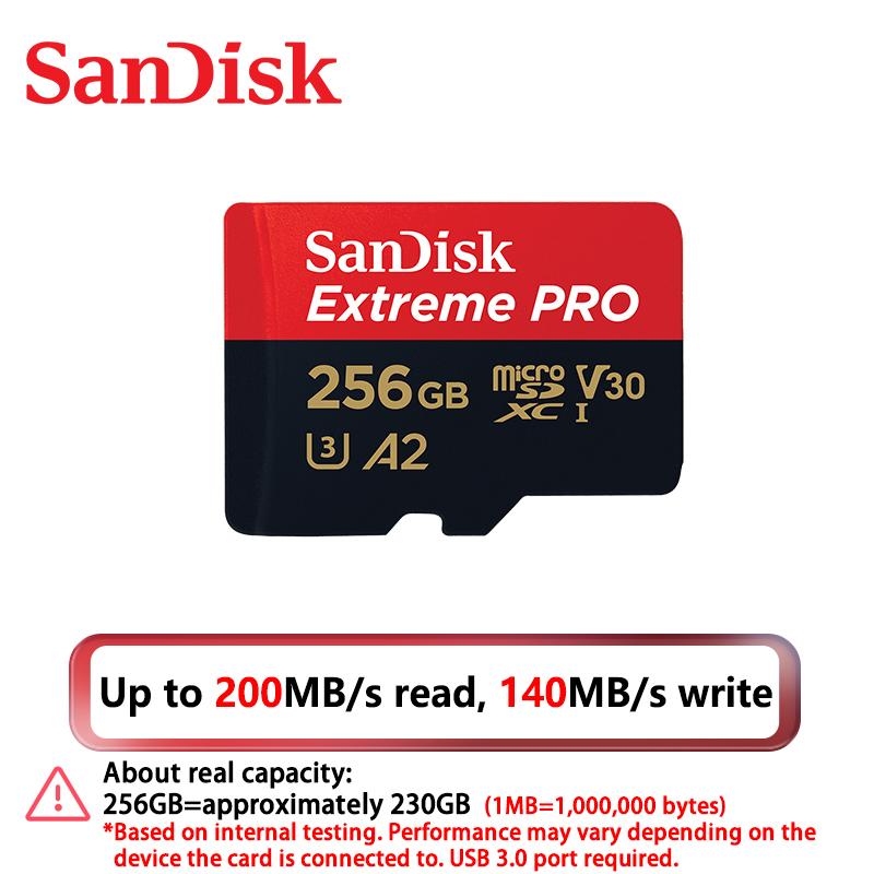 SanDisk Extreme Pro Card 256 ГБ Micro SD-карта SDXC Карта памяти UHS-I 128 ГБ 512 ГБ 64 ГБ 32 ГБ U3 V30 TF Флэш-карты Адаптер для карты памяти для камеры DJI
