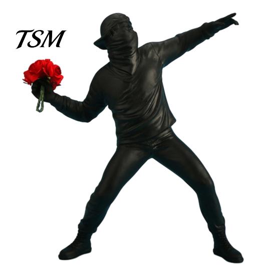 Industrial Style Resin Art Flower Throwing Boy Statue Ornament, Modern Abstract Sculptures, Artistic Living Room Ornament Minimalist Figurine for Home