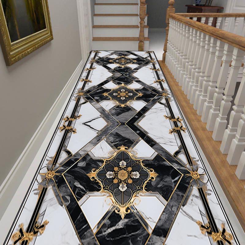 Luxury Black Gold Frame Home Long Corridor Carpet Non-slip Stairway Rug European Hotel Lobby Passageway Runner Customizable Mats