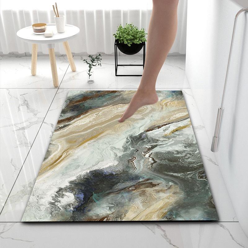 Marble Pattern Kitchen Mat Doormat Carpet Durable Absorbent Non-Slip Entrance Bedside Rug Washable Living Room