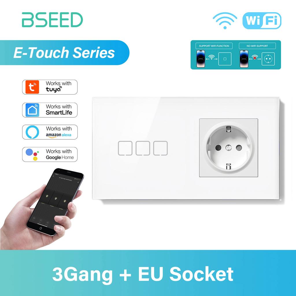 BSEED 1/2/3/4-клавишный сенсорный выключатель WIFI, стеклянный умный настенный выключатель света, сенсорный экран, подсветка, быстрая зарядка телефона, розетка USB C, серия E