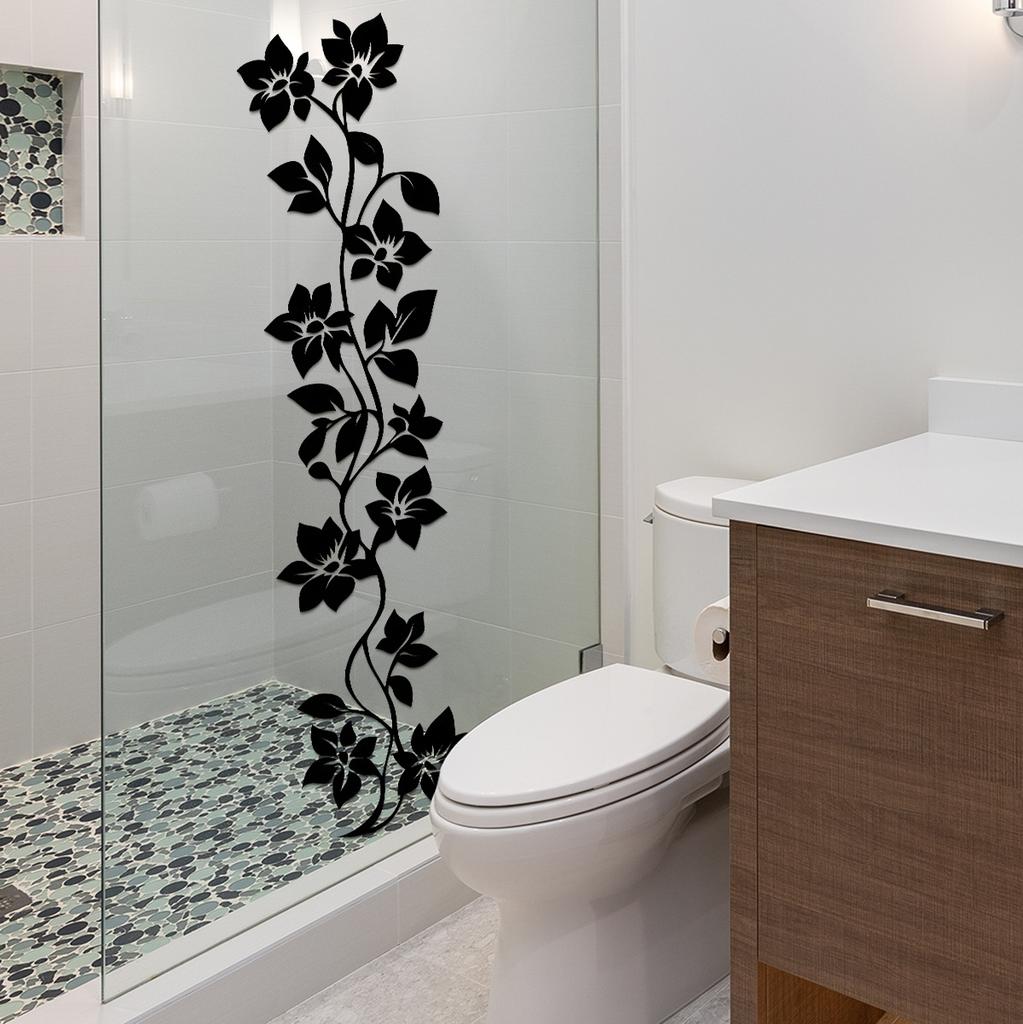 Minimalist Black Floral Vine Glass Stickers, Bathroom Door and Window Decorative Stickers