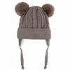 Cute Bear Earpuff Textured Knit Hats Pompom Baby Boys Girls Thick Warm Winter Ear Protection Caps Cotton Lining Kids Headwraps