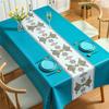 Этнический стиль Синий драгоценный камень Цветок Скатерть для обеденного стола Скатерть для кофейного столика Водонепроницаемая, Маслостойкая и Защищающая от ожогов Прямоугольная скатерть Ветер