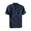 Мужская летняя рубашка с воротником-стойкой, пуловер с короткими рукавами, средней длины, однотонный, повседневный, деловой стиль, пляжный топ для отдыха