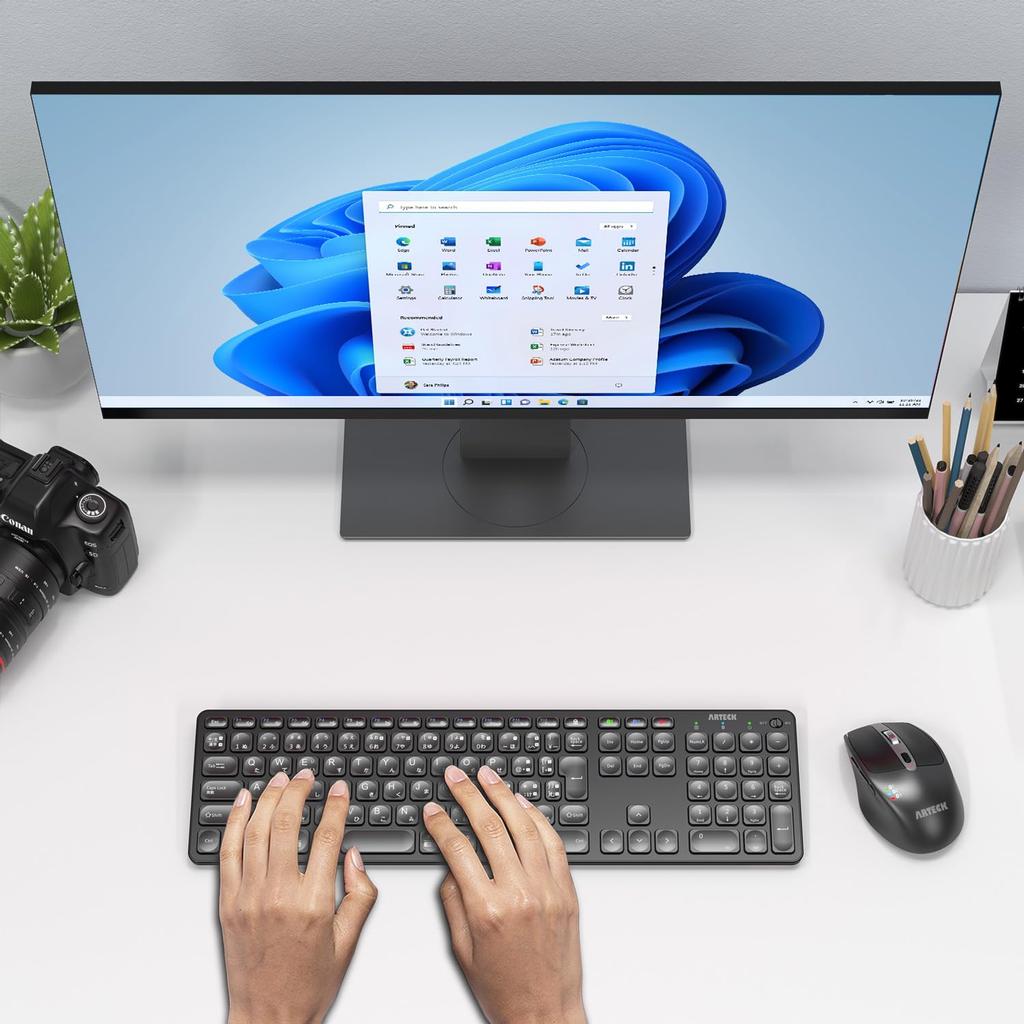 Arteck Bluetooth Keyboard and Mouse Set, Multi-Pairing, Connects To 3 Devices Simultaneously, Type-C Rechargeable, Full-Size Bluetooth Keyboard with