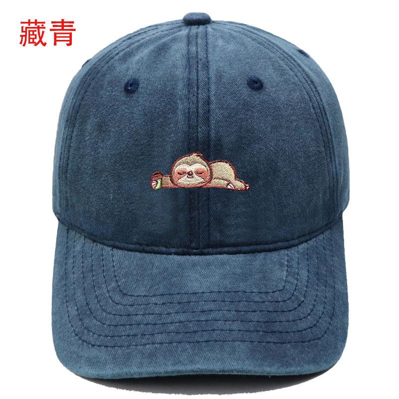 Cartoon cute sloth embroidery washed retro baseball cap men's and women's leisure outdoor sports shade cap