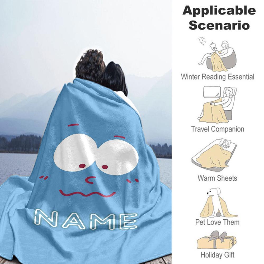 Blue Emoticon Customize Text Blanket Throw Personalized Blanket Comfortable for Bed Office Chair Living Room Office Four Seasons Multipurpose