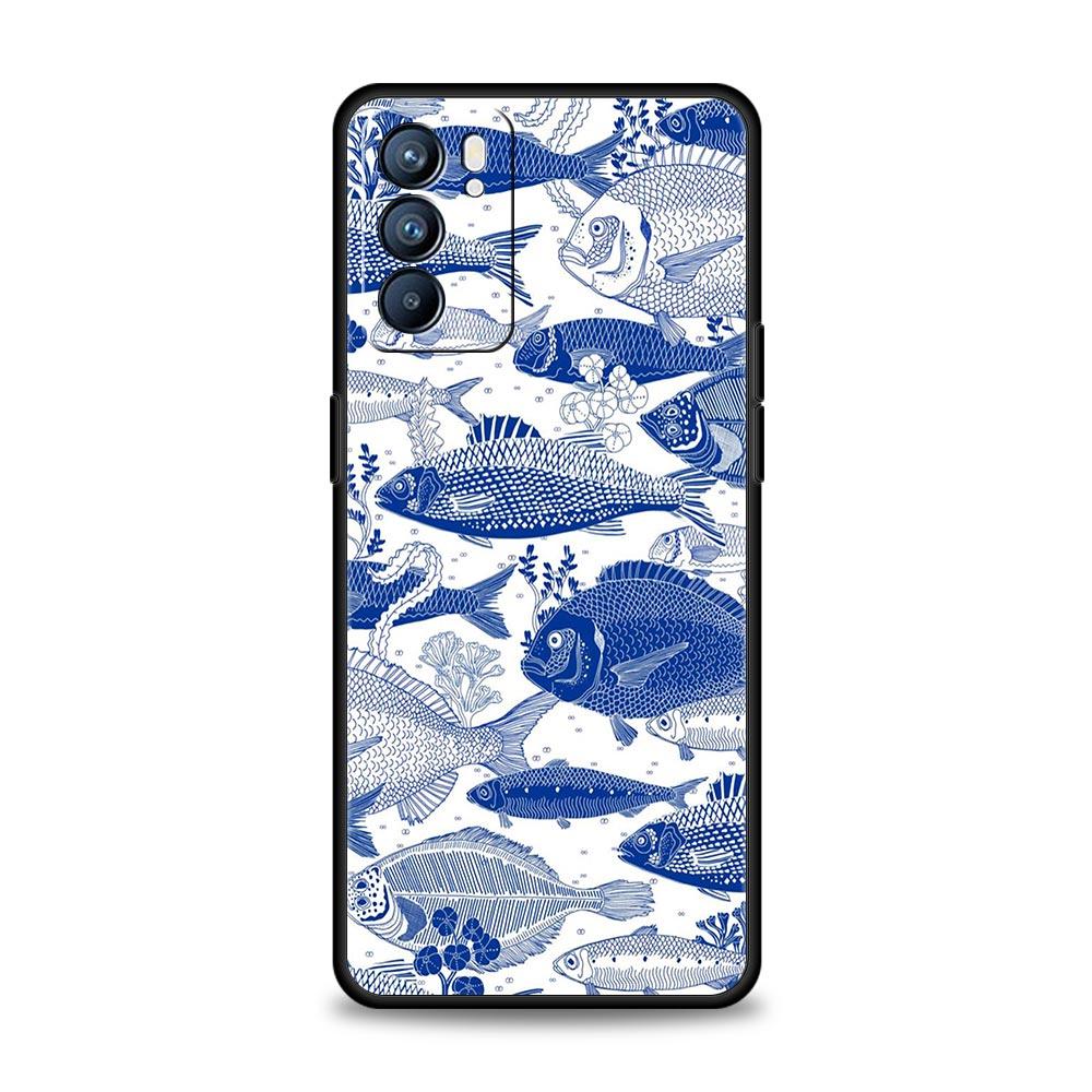 Синий чехол для телефона с изображением морской рыбы для Oppo Reno 13 12 11 10 7 F Find X5 X6 A98 A80 A79 A78 A57 A54 A31 A17 Pro 5G Мягкий чехол из ТПУ Capas
