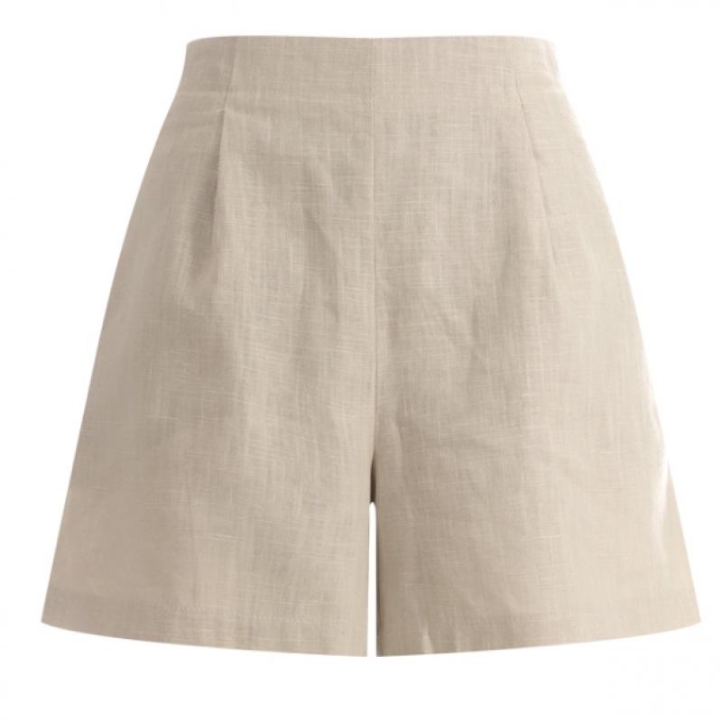 Shop Women Linen Pleat Back Banding Shorts Navy Pic Wpt 1395