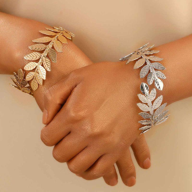 Leaf Bracelet European and American Bridal Leaf Greek Baroque Style Golden Leaf Olive Branch Bracelet Bangle