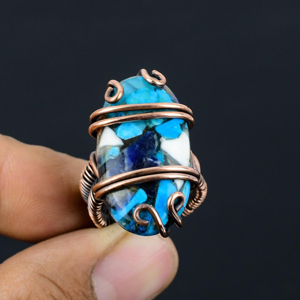 Натуральный драгоценный камень колючая устрица, подарочное кольцо ручной работы из медной проволоки, размер 7 i9a75