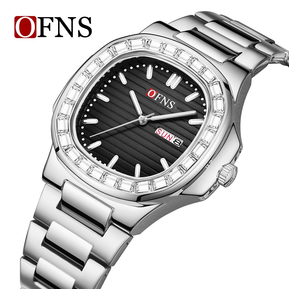 OFNS New 1522 Casual Men's Quartz Watch with Diamond Inlaid Waterproof Calendar Fashion Trend Men's Watch
