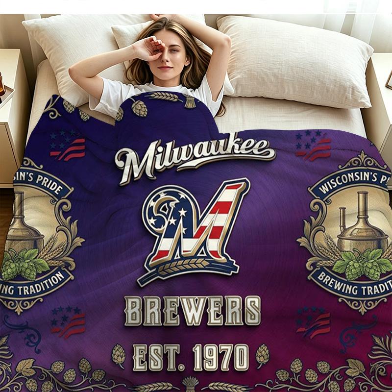 Milwaukee Brewers Print Flannel Blanket High Quality Warm Comfortable Cover for All Seasons Perfect for Gifts Home Decor