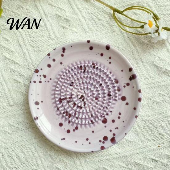 Pepper Grinder Ceramic Grater Bowl, Manual Ginger Garlic Mincer with Ink Splash Pattern, Splash-ink Pattern Grinding Plate for Wasabi Daikon,